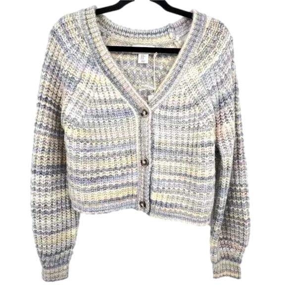 Jessica Simpson Cropped Cardigan Women's M Pastel Stripes Soft Girl Cottagecore - Picture 1 of 7